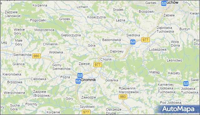 mapa Chojnik gmina Gromnik, Chojnik gmina Gromnik na mapie Targeo