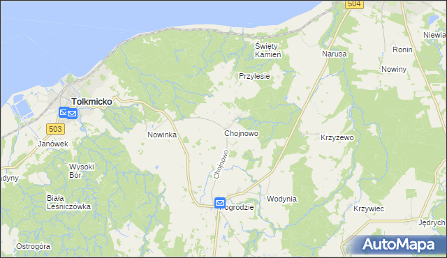 mapa Chojnowo gmina Tolkmicko, Chojnowo gmina Tolkmicko na mapie Targeo