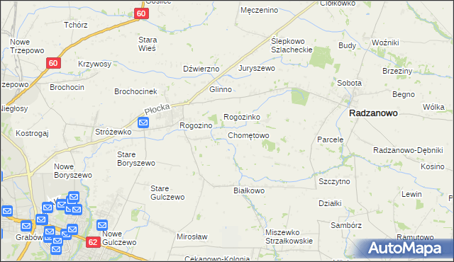 mapa Chomętowo gmina Radzanowo, Chomętowo gmina Radzanowo na mapie Targeo
