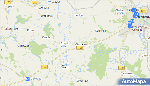 mapa Chomętowo gmina Trzebiatów, Chomętowo gmina Trzebiatów na mapie Targeo
