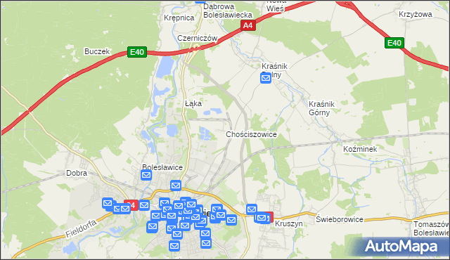 mapa Chościszowice, Chościszowice na mapie Targeo