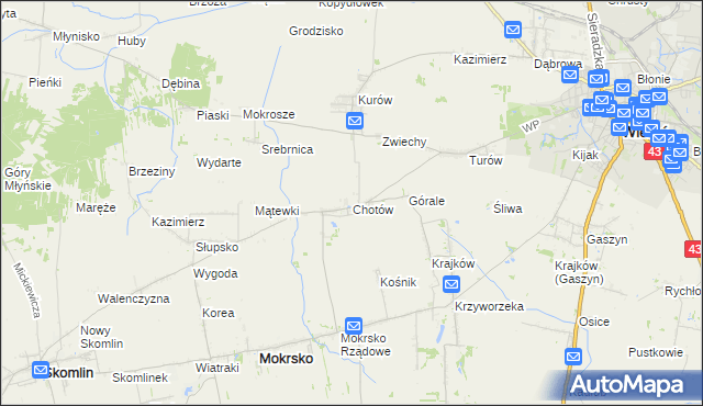 mapa Chotów gmina Mokrsko, Chotów gmina Mokrsko na mapie Targeo