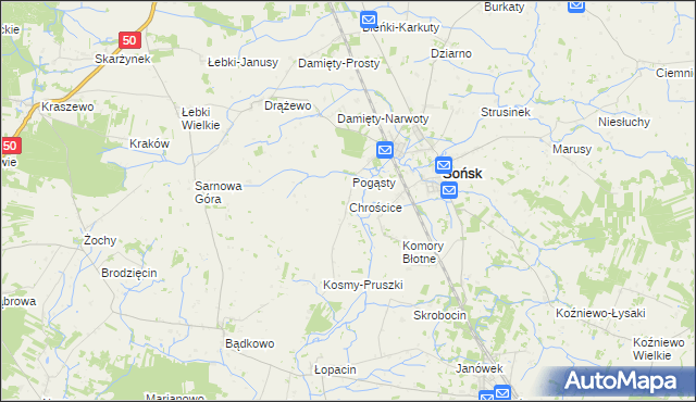 mapa Chrościce gmina Sońsk, Chrościce gmina Sońsk na mapie Targeo