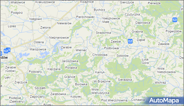mapa Chrostowa gmina Łapanów, Chrostowa gmina Łapanów na mapie Targeo