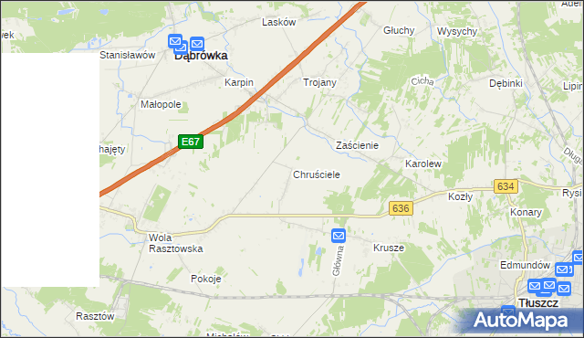 mapa Chruściele gmina Dąbrówka, Chruściele gmina Dąbrówka na mapie Targeo