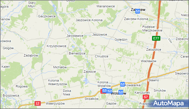 mapa Chruślice, Chruślice na mapie Targeo