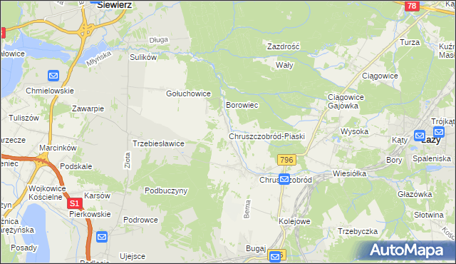 mapa Chruszczobród-Piaski, Chruszczobród-Piaski na mapie Targeo