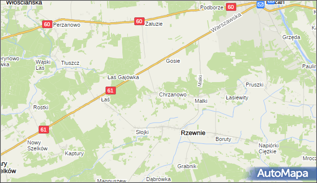 mapa Chrzanowo gmina Rzewnie, Chrzanowo gmina Rzewnie na mapie Targeo