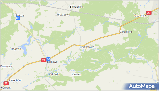 mapa Chrząstowo gmina Człuchów, Chrząstowo gmina Człuchów na mapie Targeo