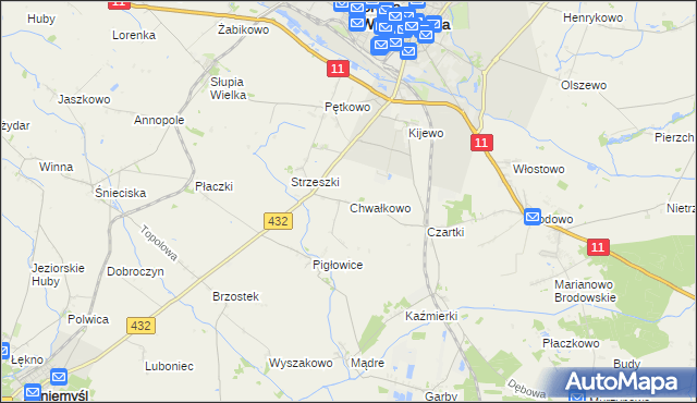 mapa Chwałkowo gmina Środa Wielkopolska, Chwałkowo gmina Środa Wielkopolska na mapie Targeo