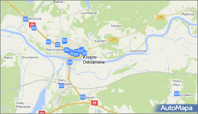mapa Chyże gmina Krosno Odrzańskie, Chyże gmina Krosno Odrzańskie na mapie Targeo