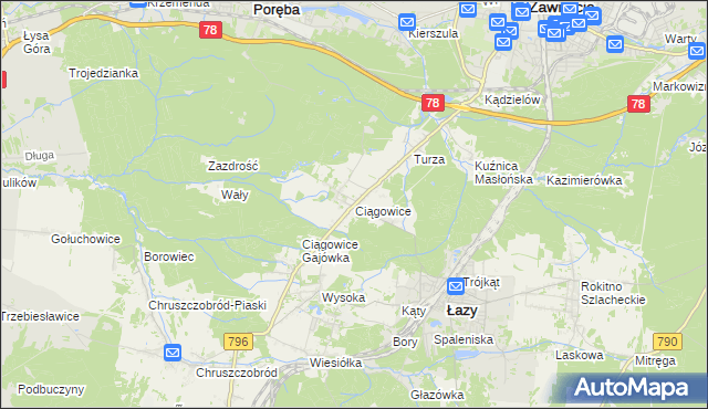 mapa Ciągowice, Ciągowice na mapie Targeo