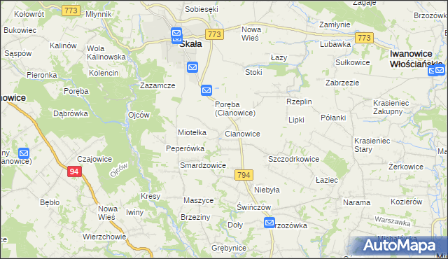 mapa Cianowice, Cianowice na mapie Targeo