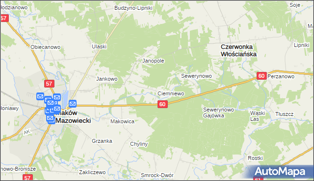 mapa Ciemniewo gmina Czerwonka, Ciemniewo gmina Czerwonka na mapie Targeo