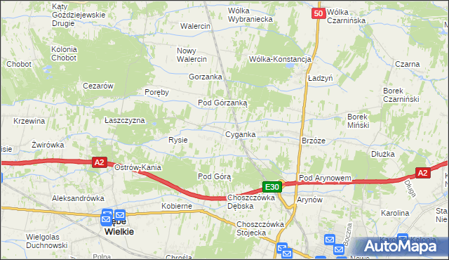 mapa Cyganka gmina Dębe Wielkie, Cyganka gmina Dębe Wielkie na mapie Targeo