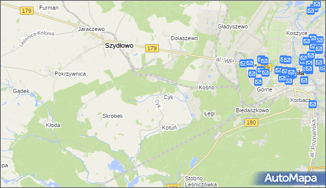 mapa Cyk gmina Szydłowo, Cyk gmina Szydłowo na mapie Targeo