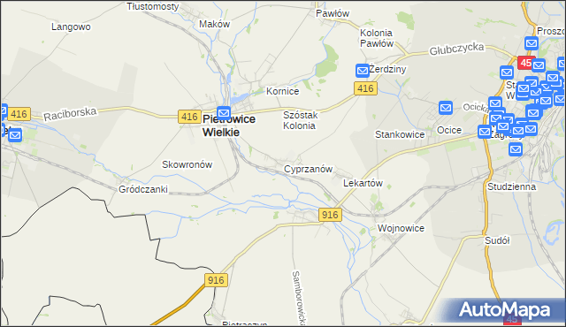 mapa Cyprzanów, Cyprzanów na mapie Targeo