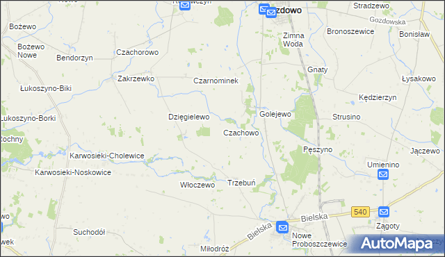 mapa Czachowo gmina Gozdowo, Czachowo gmina Gozdowo na mapie Targeo