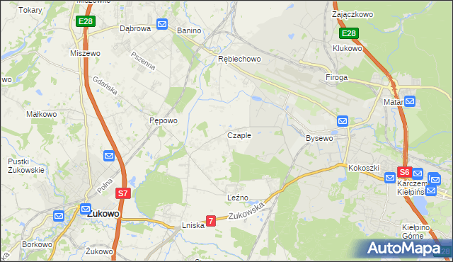 mapa Czaple gmina Żukowo, Czaple gmina Żukowo na mapie Targeo