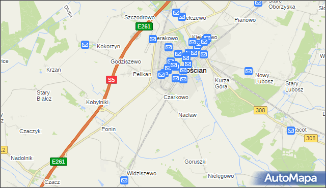 mapa Czarkowo gmina Kościan, Czarkowo gmina Kościan na mapie Targeo