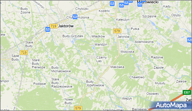 mapa Czarny Las gmina Grodzisk Mazowiecki, Czarny Las gmina Grodzisk Mazowiecki na mapie Targeo