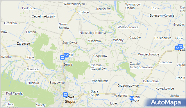 mapa Cząstków gmina Nowa Słupia, Cząstków gmina Nowa Słupia na mapie Targeo