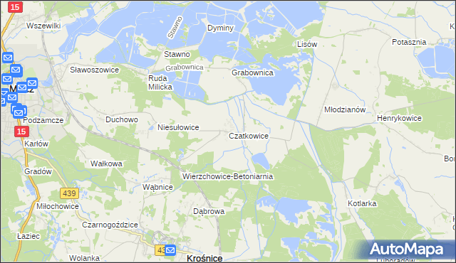 mapa Czatkowice gmina Milicz, Czatkowice gmina Milicz na mapie Targeo