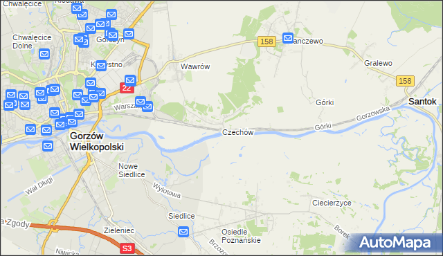 mapa Czechów gmina Santok, Czechów gmina Santok na mapie Targeo