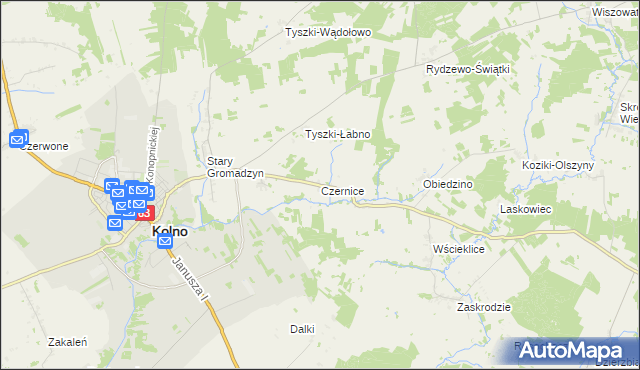 mapa Czernice gmina Kolno, Czernice gmina Kolno na mapie Targeo