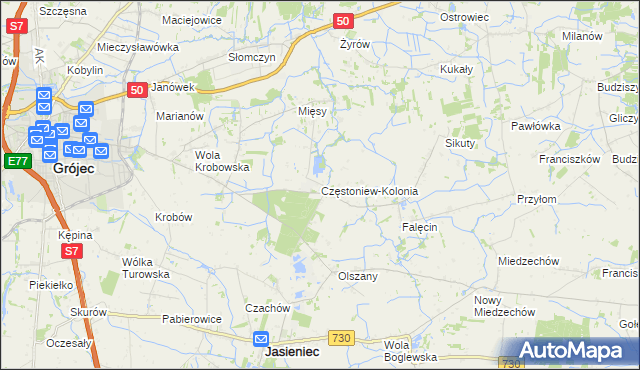 mapa Częstoniew-Kolonia, Częstoniew-Kolonia na mapie Targeo
