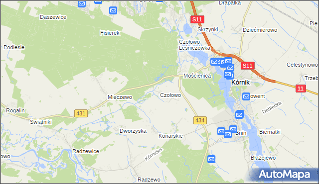 mapa Czołowo gmina Kórnik, Czołowo gmina Kórnik na mapie Targeo