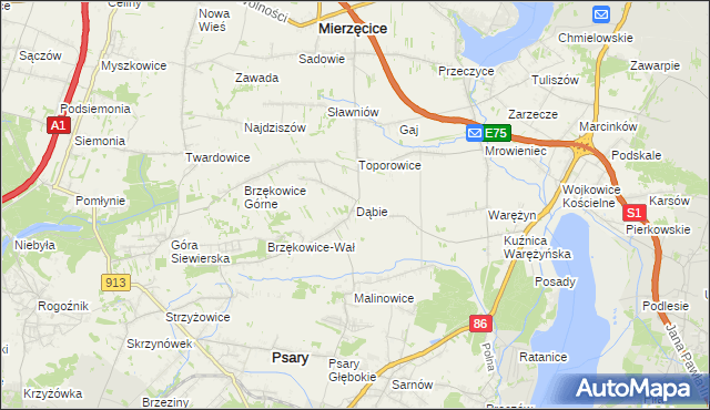 mapa Dąbie gmina Psary, Dąbie gmina Psary na mapie Targeo