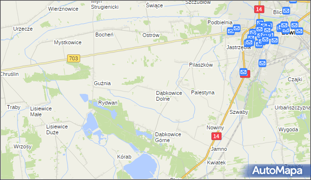 mapa Dąbkowice Dolne, Dąbkowice Dolne na mapie Targeo