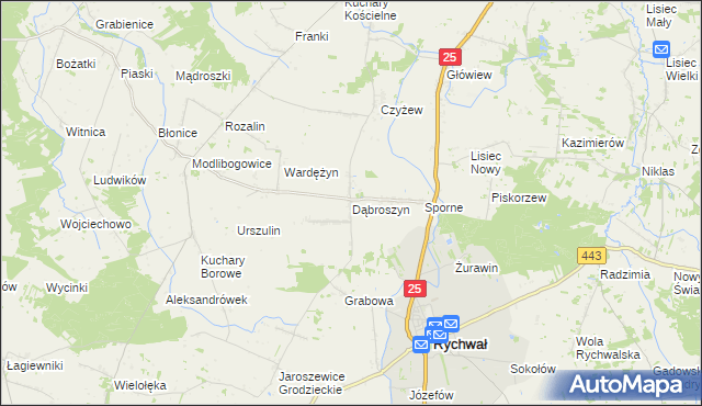mapa Dąbroszyn gmina Rychwał, Dąbroszyn gmina Rychwał na mapie Targeo