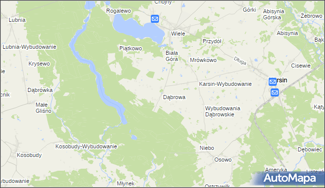 mapa Dąbrowa gmina Karsin, Dąbrowa gmina Karsin na mapie Targeo
