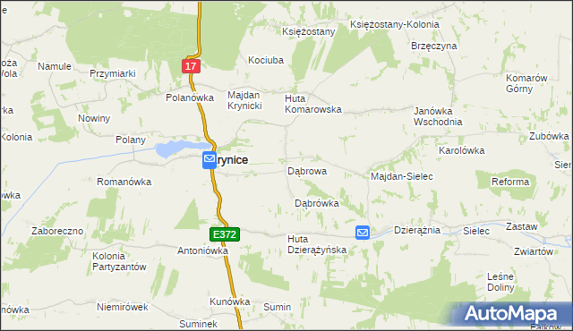mapa Dąbrowa gmina Krynice, Dąbrowa gmina Krynice na mapie Targeo