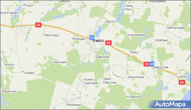 mapa Dąbrowa gmina Kwilcz, Dąbrowa gmina Kwilcz na mapie Targeo