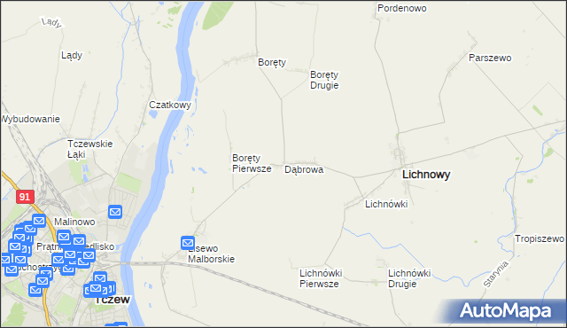 mapa Dąbrowa gmina Lichnowy, Dąbrowa gmina Lichnowy na mapie Targeo