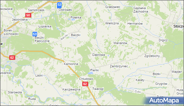 mapa Dąbrowa gmina Łochów, Dąbrowa gmina Łochów na mapie Targeo
