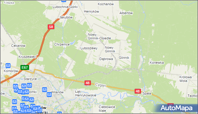 mapa Dąbrowa gmina Lubochnia, Dąbrowa gmina Lubochnia na mapie Targeo