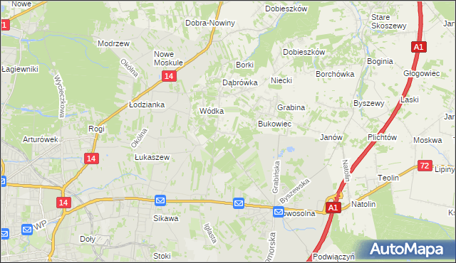 mapa Dąbrowa gmina Nowosolna, Dąbrowa gmina Nowosolna na mapie Targeo