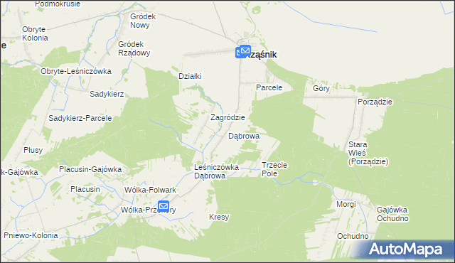 mapa Dąbrowa gmina Rząśnik, Dąbrowa gmina Rząśnik na mapie Targeo