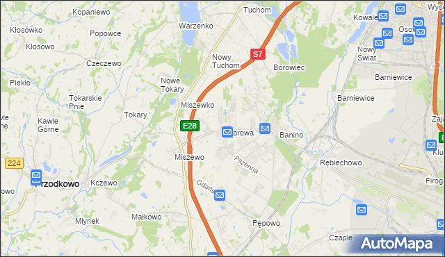 mapa Dąbrowa gmina Żukowo, Dąbrowa gmina Żukowo na mapie Targeo