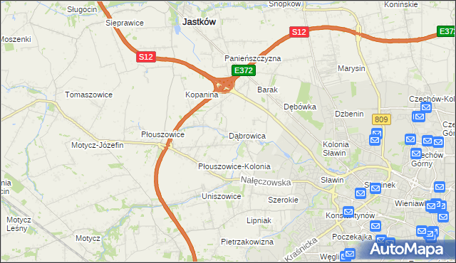 mapa Dąbrowica gmina Jastków, Dąbrowica gmina Jastków na mapie Targeo