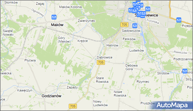 mapa Dąbrowice gmina Maków, Dąbrowice gmina Maków na mapie Targeo