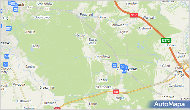 mapa Dąbrówka gmina Celestynów, Dąbrówka gmina Celestynów na mapie Targeo