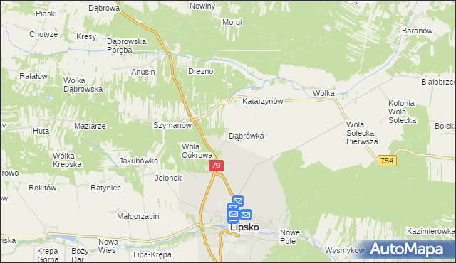 mapa Dąbrówka gmina Lipsko, Dąbrówka gmina Lipsko na mapie Targeo