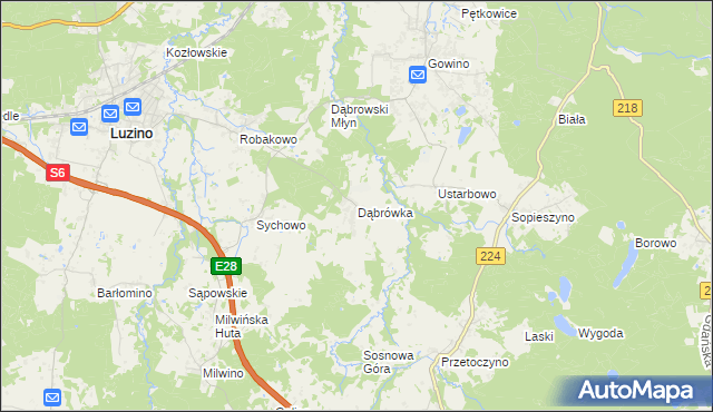 mapa Dąbrówka gmina Luzino, Dąbrówka gmina Luzino na mapie Targeo