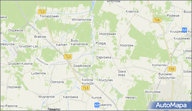 mapa Dąbrówka gmina Sławno, Dąbrówka gmina Sławno na mapie Targeo