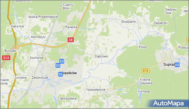 mapa Dąbrówki gmina Wasilków, Dąbrówki gmina Wasilków na mapie Targeo
